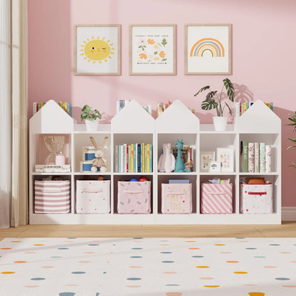Castle Design Toy Storage Organizer with Book Racks & Open Cubbies