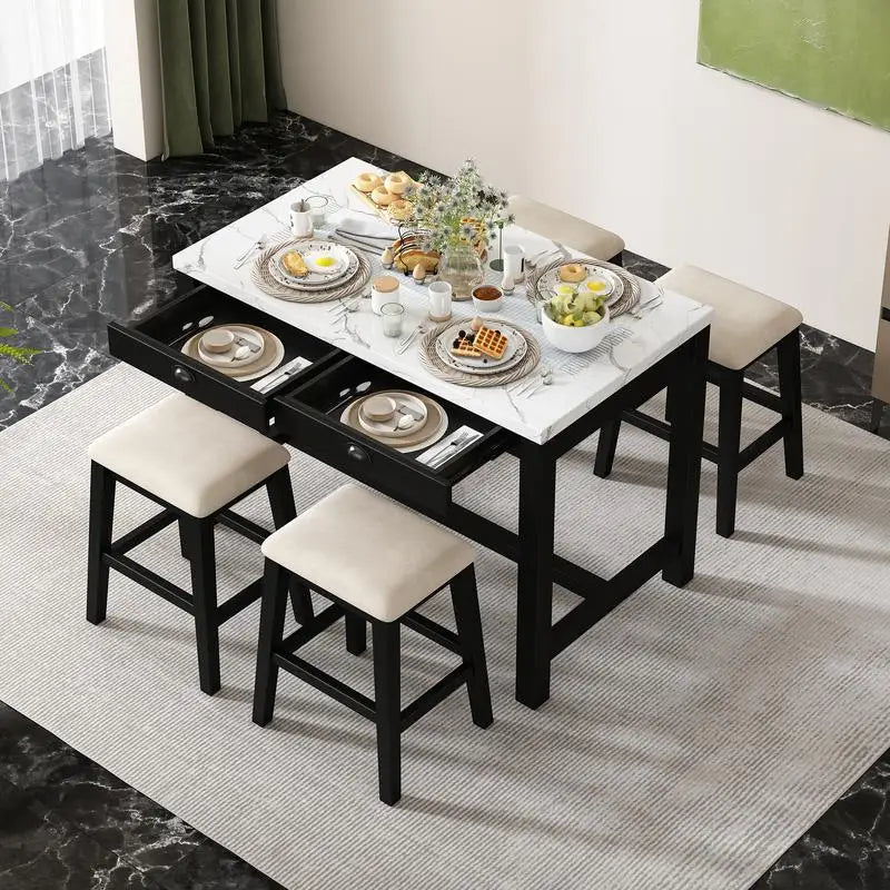5-Piece Counter Height Dining Set for 4 with Upholstered Chairs