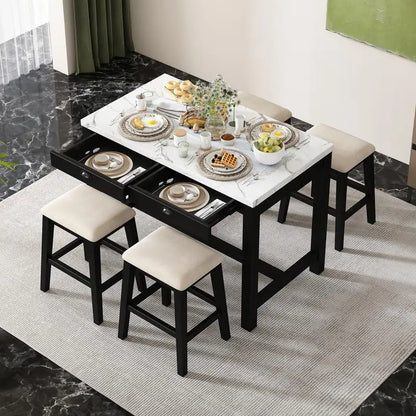 5-Piece Counter Height Dining Set for 4 with Upholstered Chairs