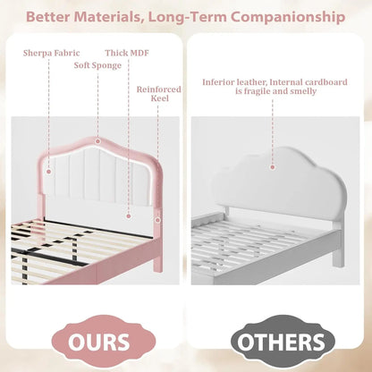 Kids Modern Princess Style Upholstered Bed Frame with LED Crown Headboard