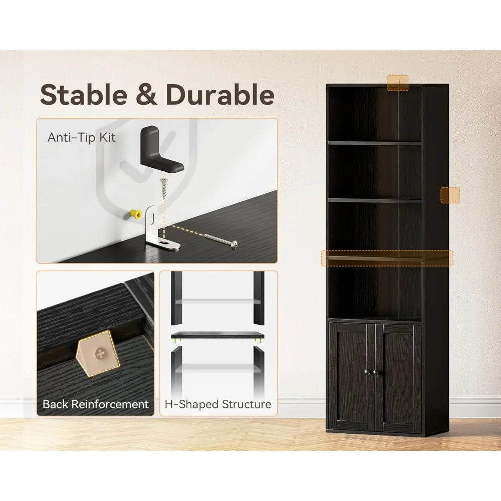 6-Tier Display Bookcase with Doors