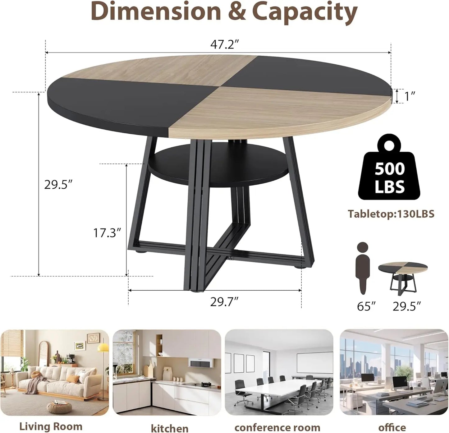 [ TABLE ONLY] 42" Round Kitchen Table with Storage Shelf