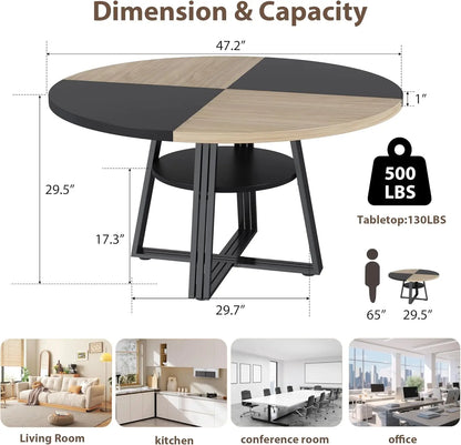 [ TABLE ONLY] 42" Round Kitchen Table with Storage Shelf