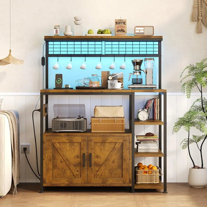 Bakers Rack with Power Outlet and LED Light