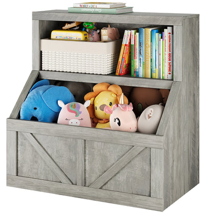 Kids Toy Storage Chest with Open Bookcase