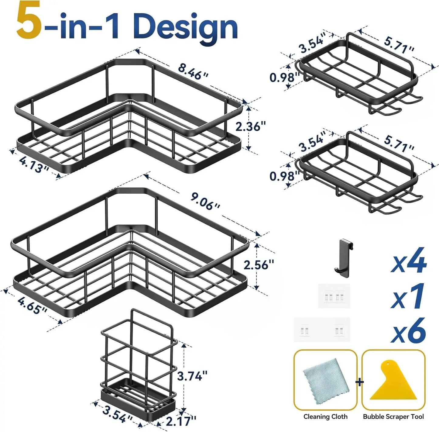 5-Pack Rustproof Shower Organizer Corner with Soap Holder