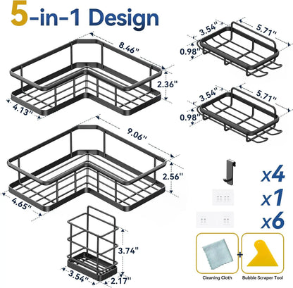 5-Pack Rustproof Shower Organizer Corner with Soap Holder