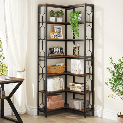 7-Tier Corner Bookshelf with Open Display Shelves