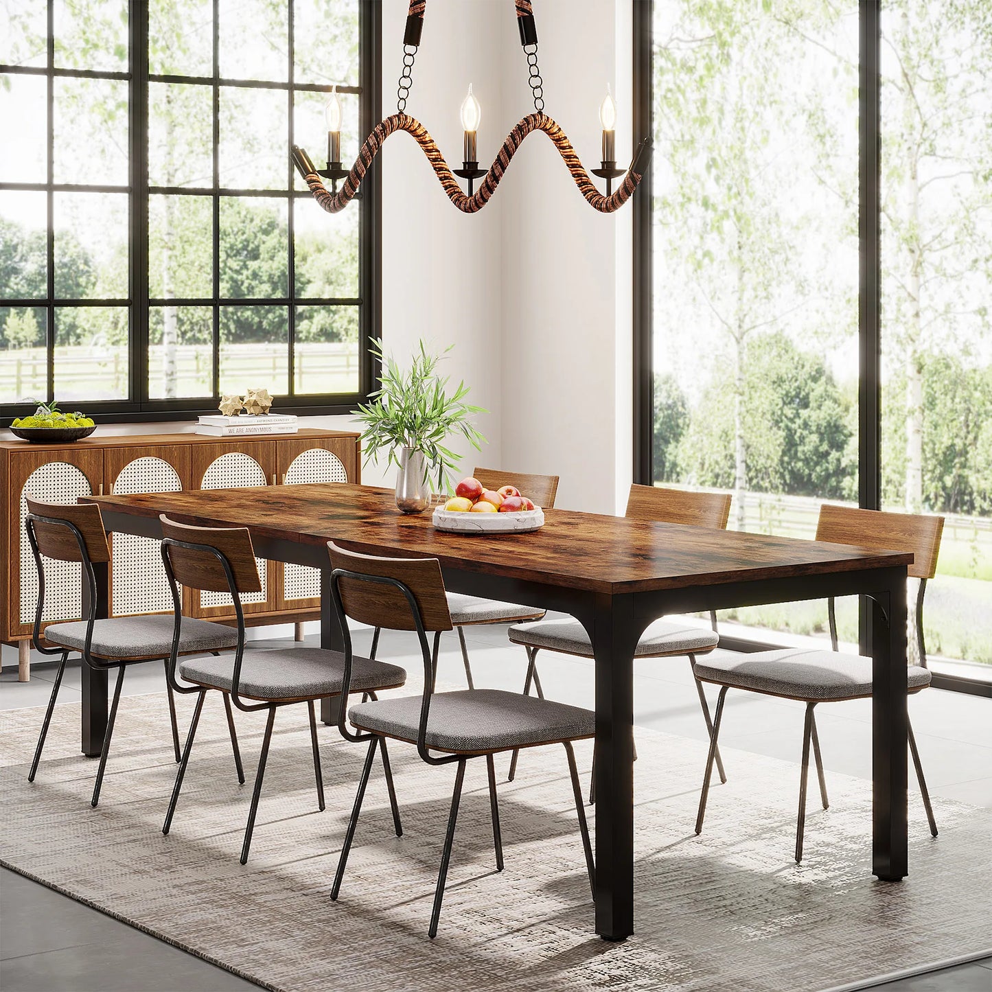 Long Rectangular Rustic Wood Dining Table for 6-8 People