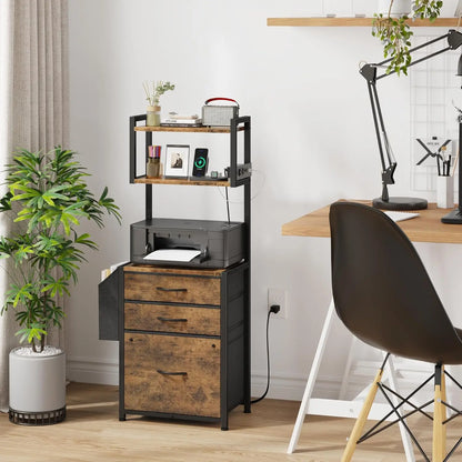 3-Drawer File Cabinet with Charging Station