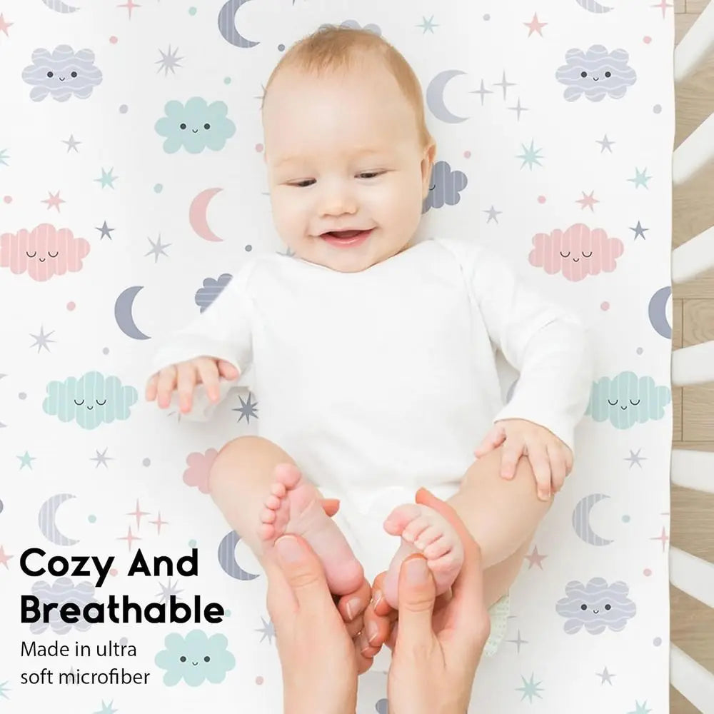 2-Pack, Cloud-Printed Microfiber Crib Sheets, 28x52x8in