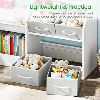3-Tier Kids Bookshelf with Toy Storage & Drawers, White