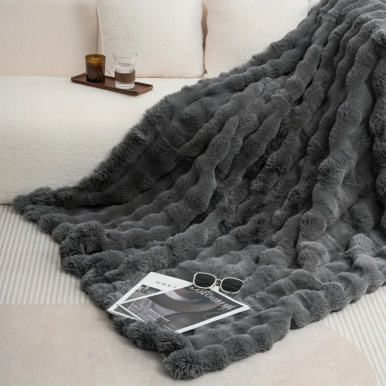 Soft & Cozy Warm Faux Rabbit Fur Throw Blanket