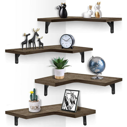 Decorative Corner Floating Storage Shelves, Rustic Wood