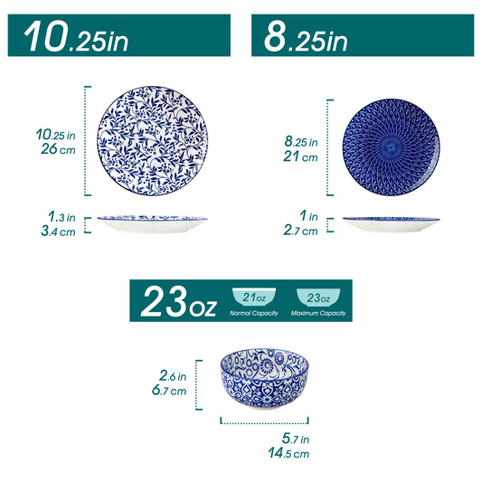 12/24/36 Piece Chinese Blue and White Porcelain Plate Set