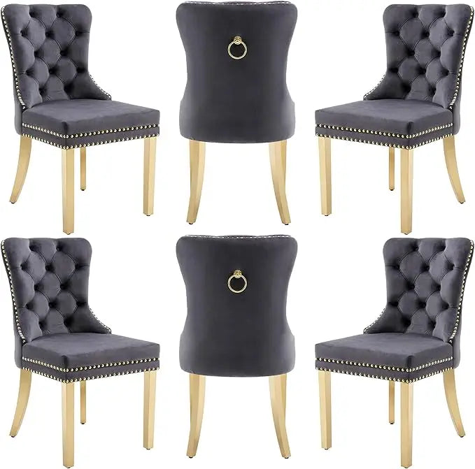 Velvet Dining Chairs Set of 6 with Wood Legs