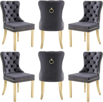 Velvet Dining Chairs Set of 6 with Wood Legs