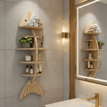 Creative Wooden Fishbone Wall Storage Shelf