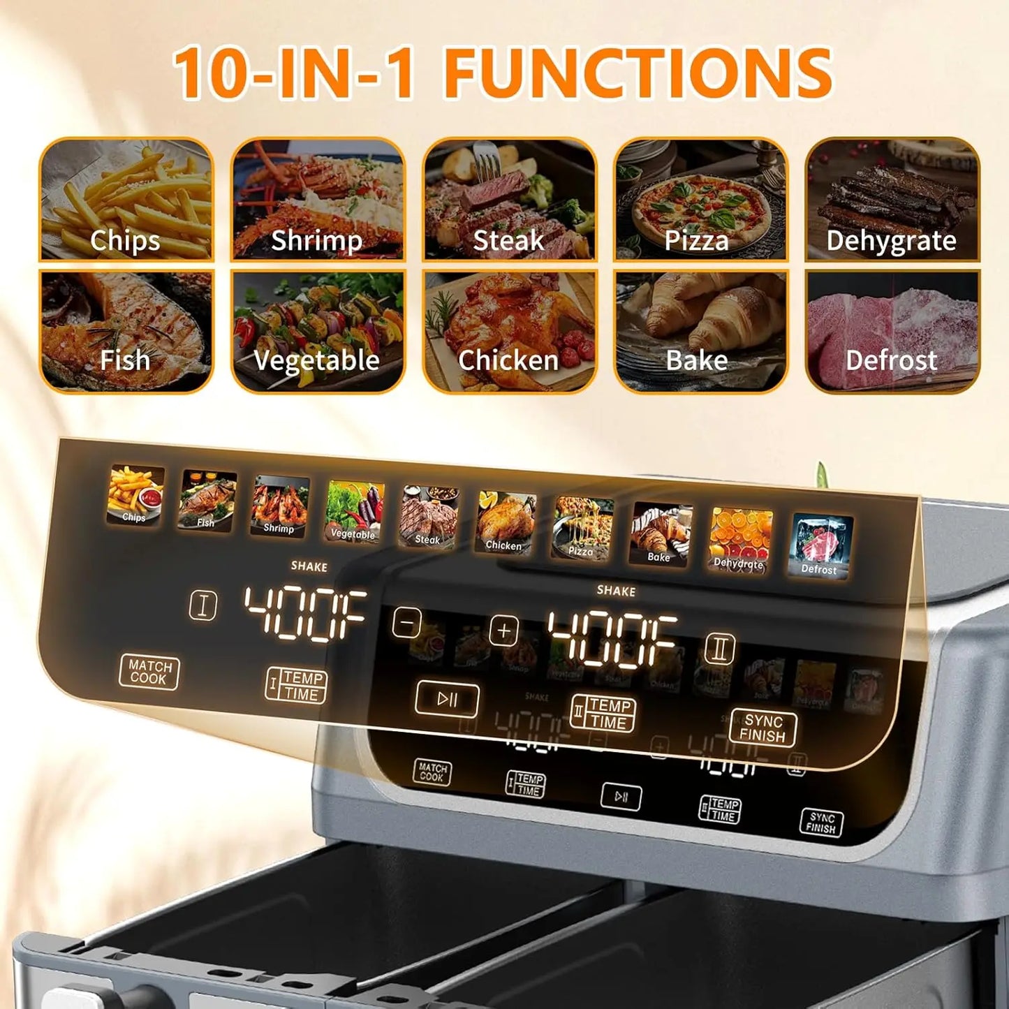 10-in-1 Air Fryer 9.5 QT w/ 2 Independent Frying Baskets