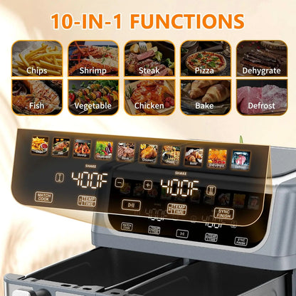 10-in-1 Air Fryer 9.5 QT w/ 2 Independent Frying Baskets
