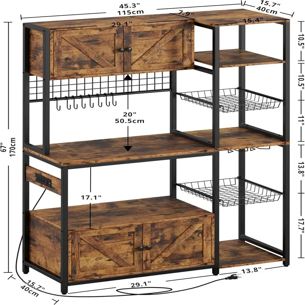 Bakers/ Microwave Stand with 2 Storage Cabinets & Power Outlet
