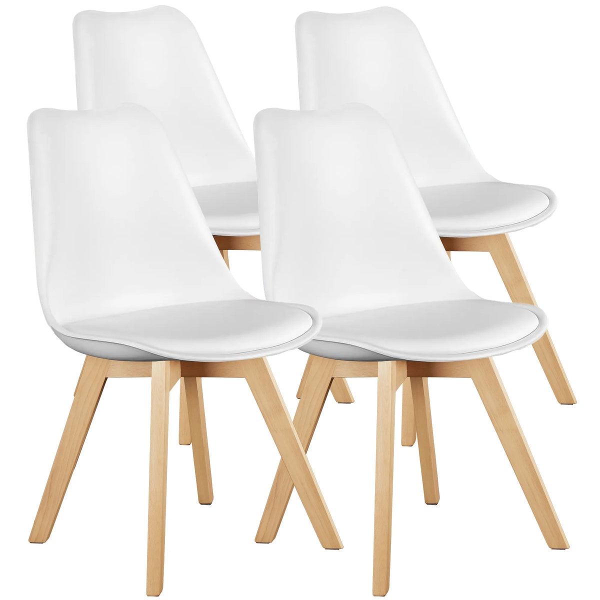 4 Leather Dining Chairs with Wood Legs