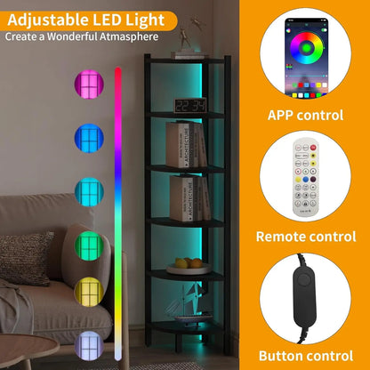 6-Tier Corner Display Stand with LED Lights & Steel Frame