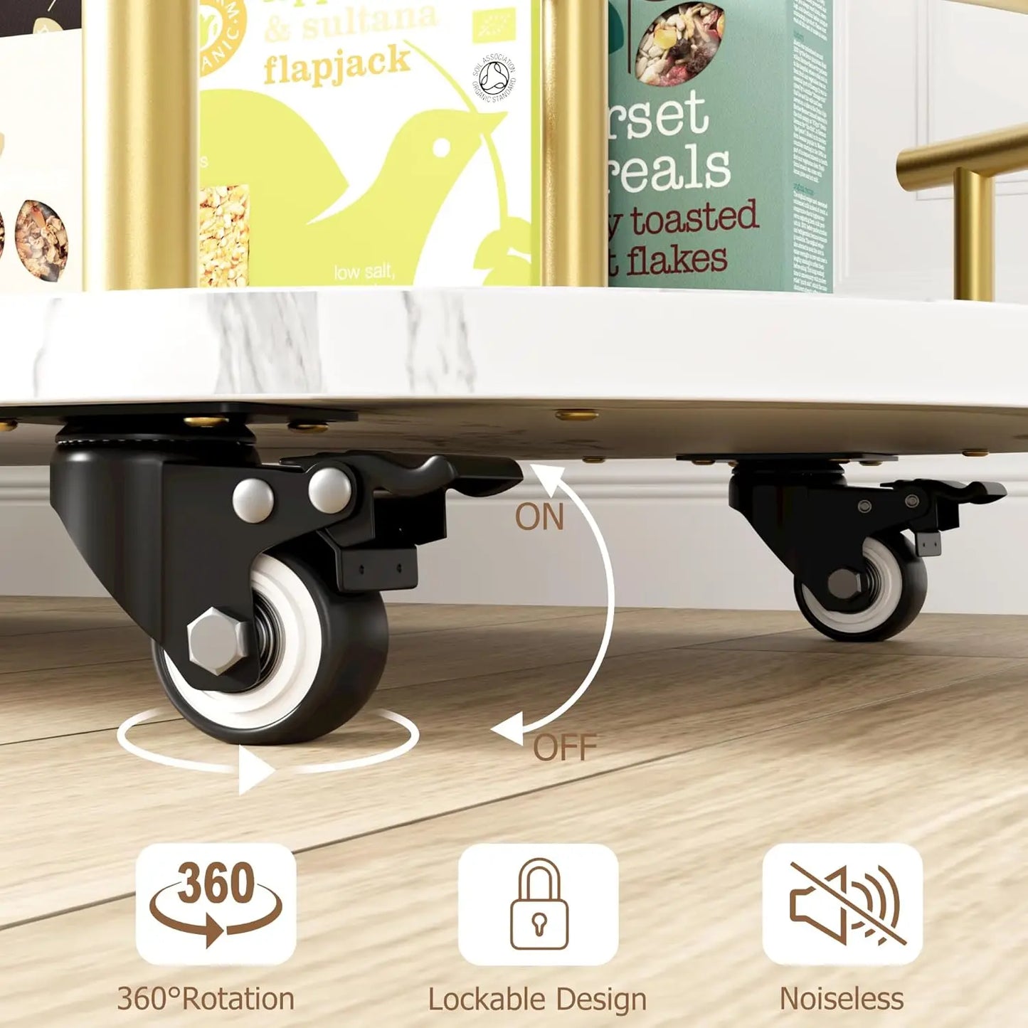 Mobile Bar, Serving Cart on Wheels w/ Wine Rack & Glass Holder