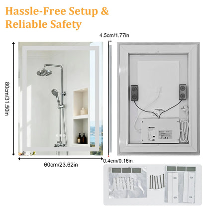 LED Bathroom Mirror w/ Speakers, Dimmable Backlit, Anti-Fog
