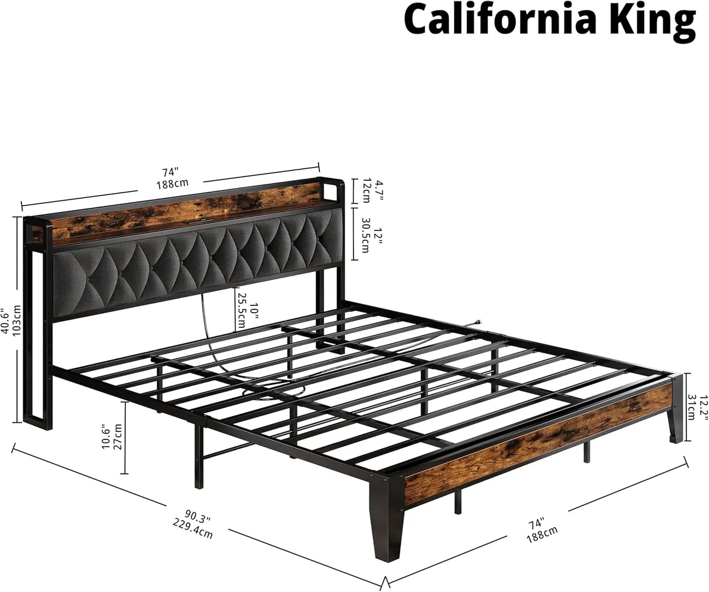 Multi Size Bed Frames with Storage Headboard