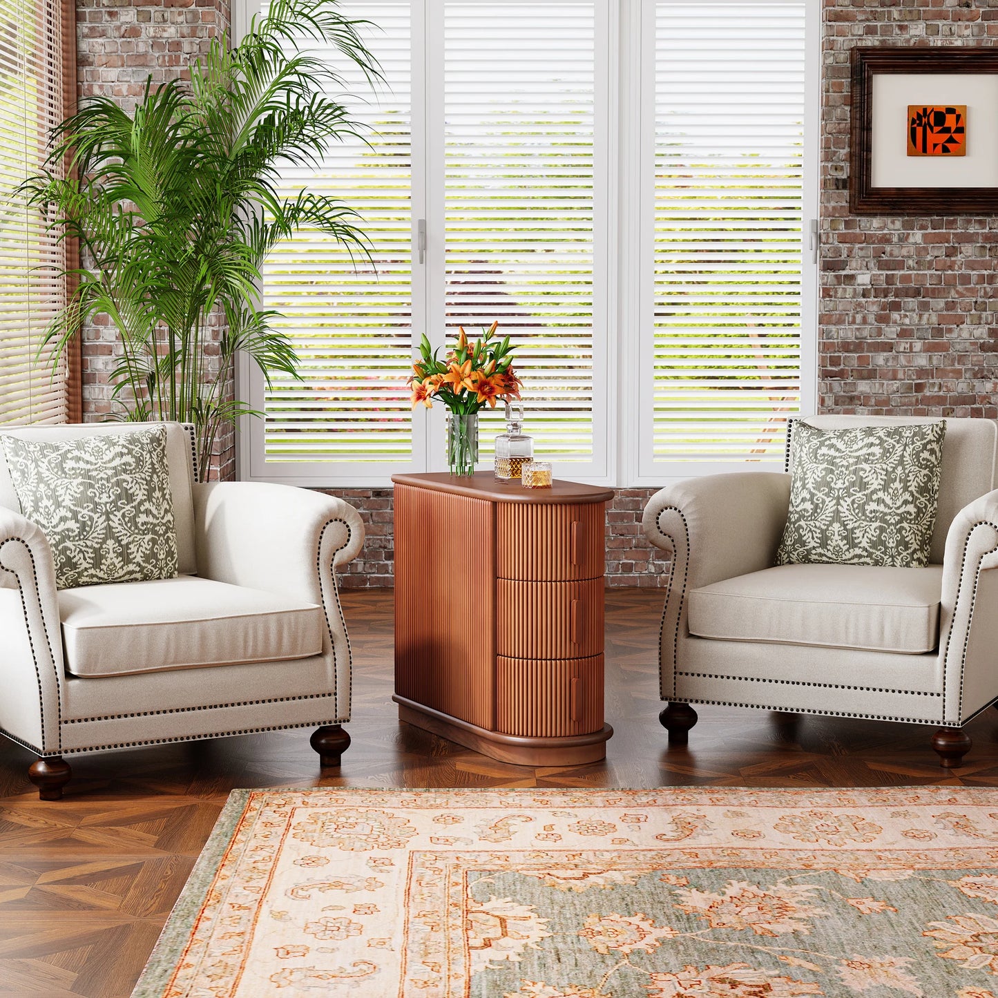 Narrow Solid Wood 3-Drawer End Table