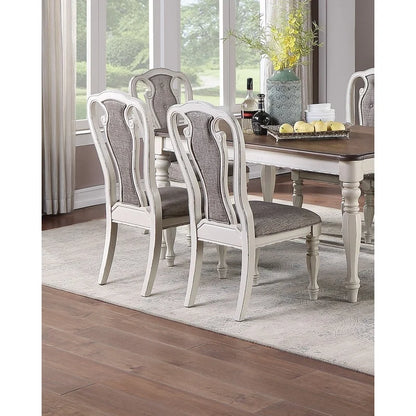 Oak Top 7-Piece Dining Set with 6 Antique White Cushioned Seats