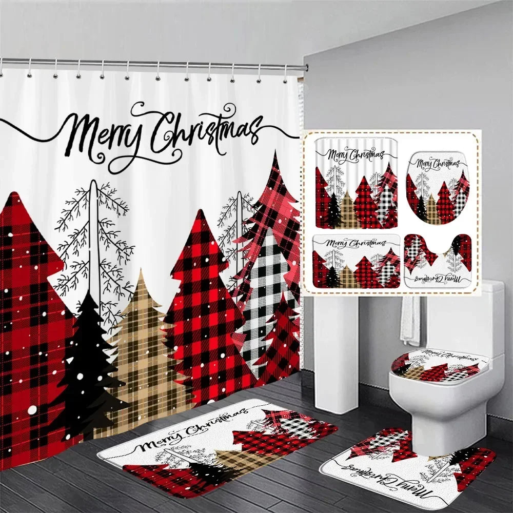 Christmas Shower Curtain & Bath Mat Set