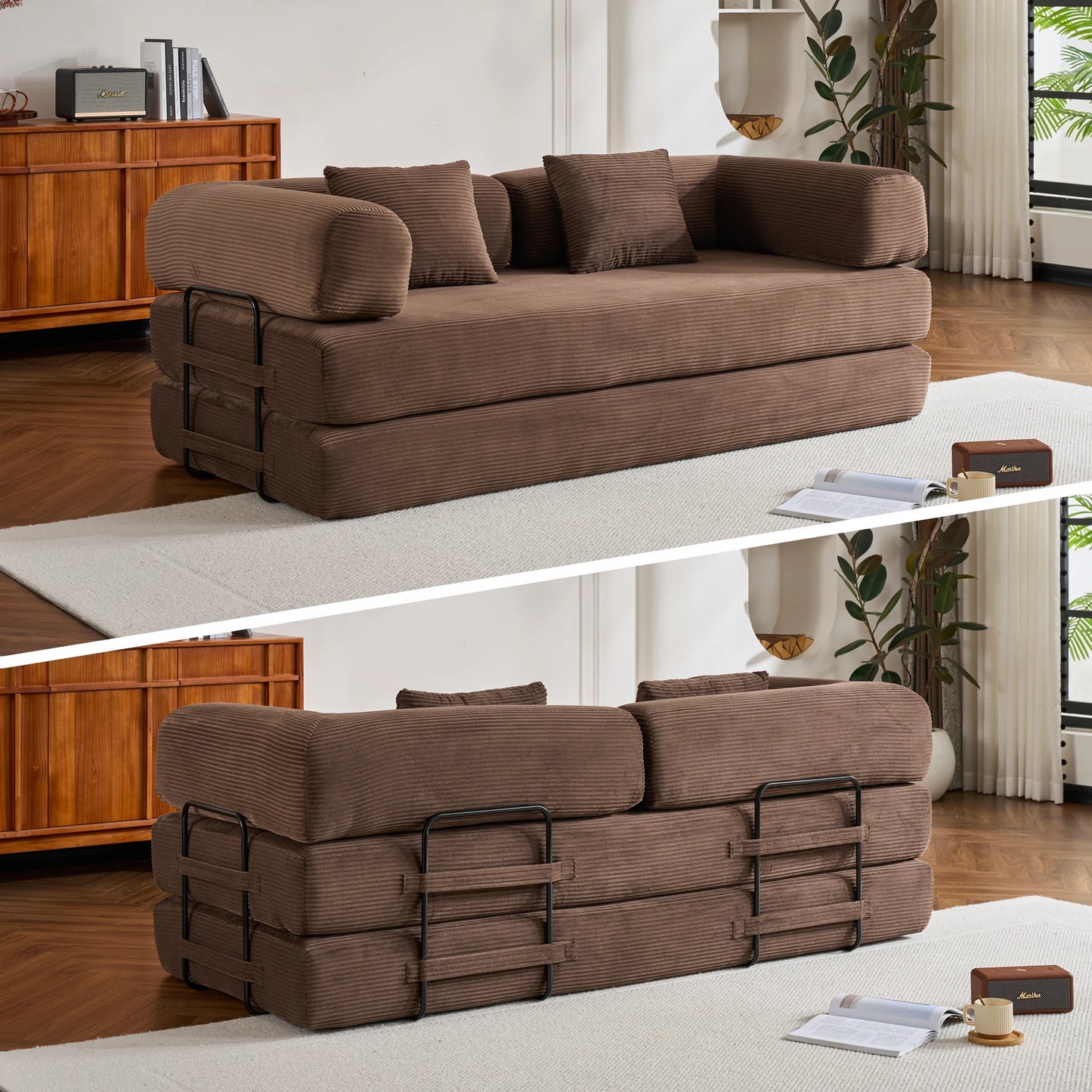 Oversized Corduroy Futon Floor Couch for Small Spaces