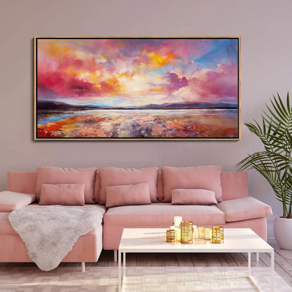 Large 40" x 20" Canvas Wall Art, Framed Sunset Seascape