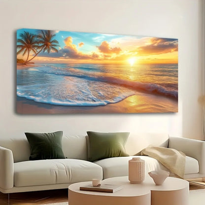 Natural Ocean Sunset Scenery Canvas on Wood Frame