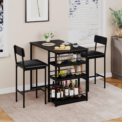 2-Person Dining Table Set with 2 Chairs & 3 Storage Shelves
