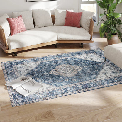 Blue 4'x6' Vintage Oriental Medallion Distressed Rugs