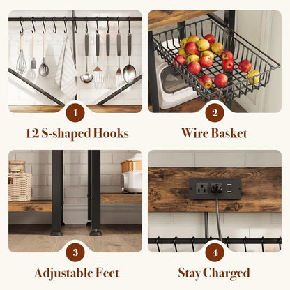 6-Tier Kitchen Bakers Rack with Storage & Power Outlet