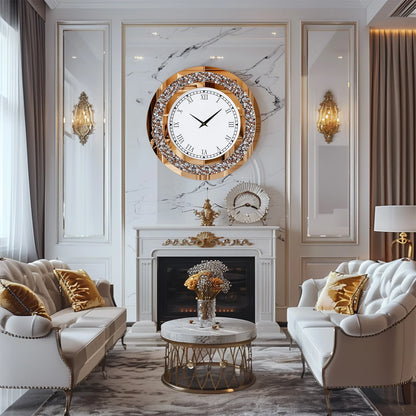 Silver, Tawny Tinted Mirrored Wall Clock with Sparkle Crush Diamond