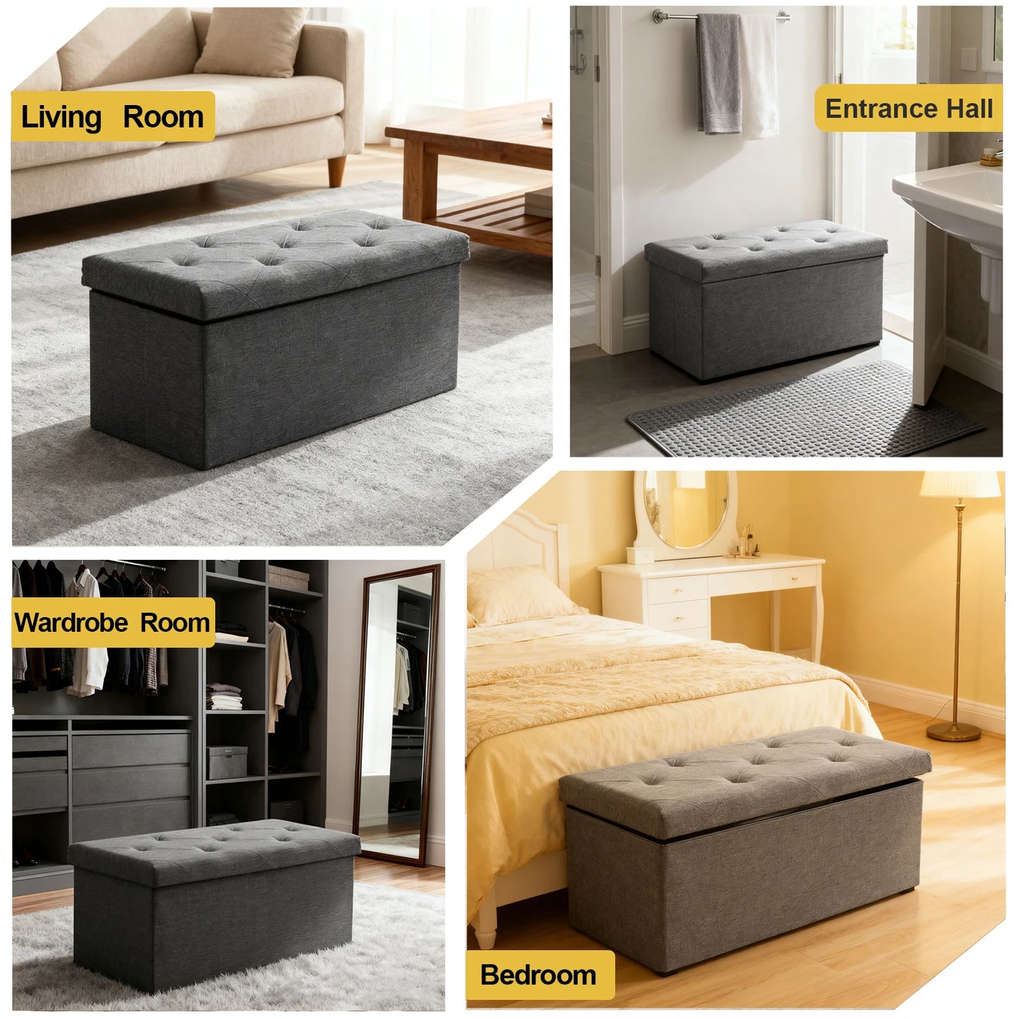Heavy-Duty Multi-Purpose Folding Storage Ottoman Bench with Seat