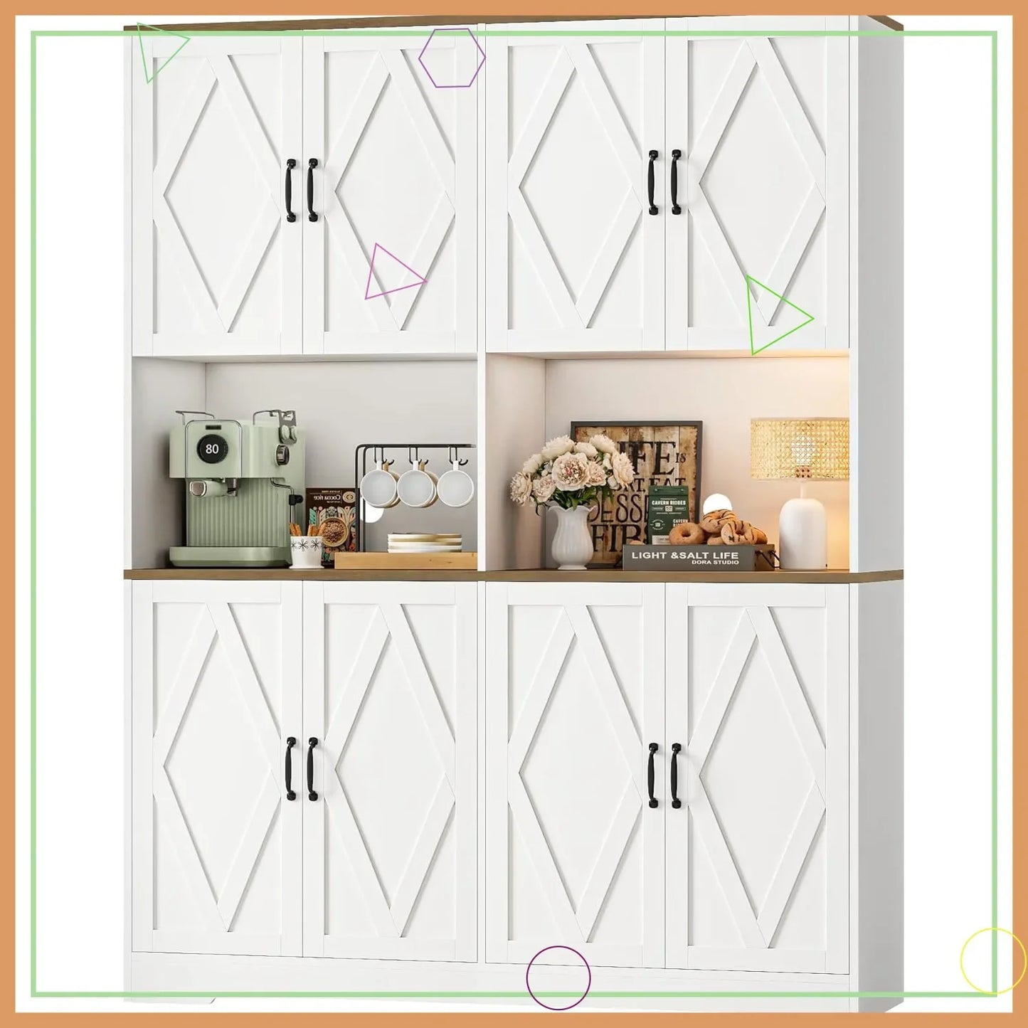 Storage Hutch with Microwave Stands Coffee Bar Station