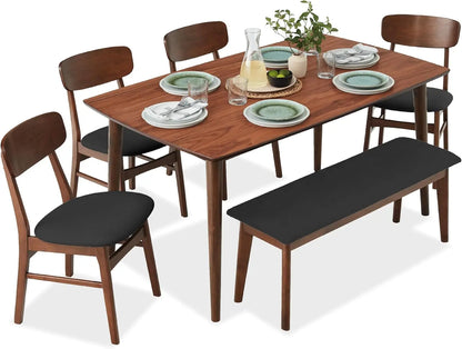 6-Piece Wooden Mid-Modern Table & Upholstered Chair Set