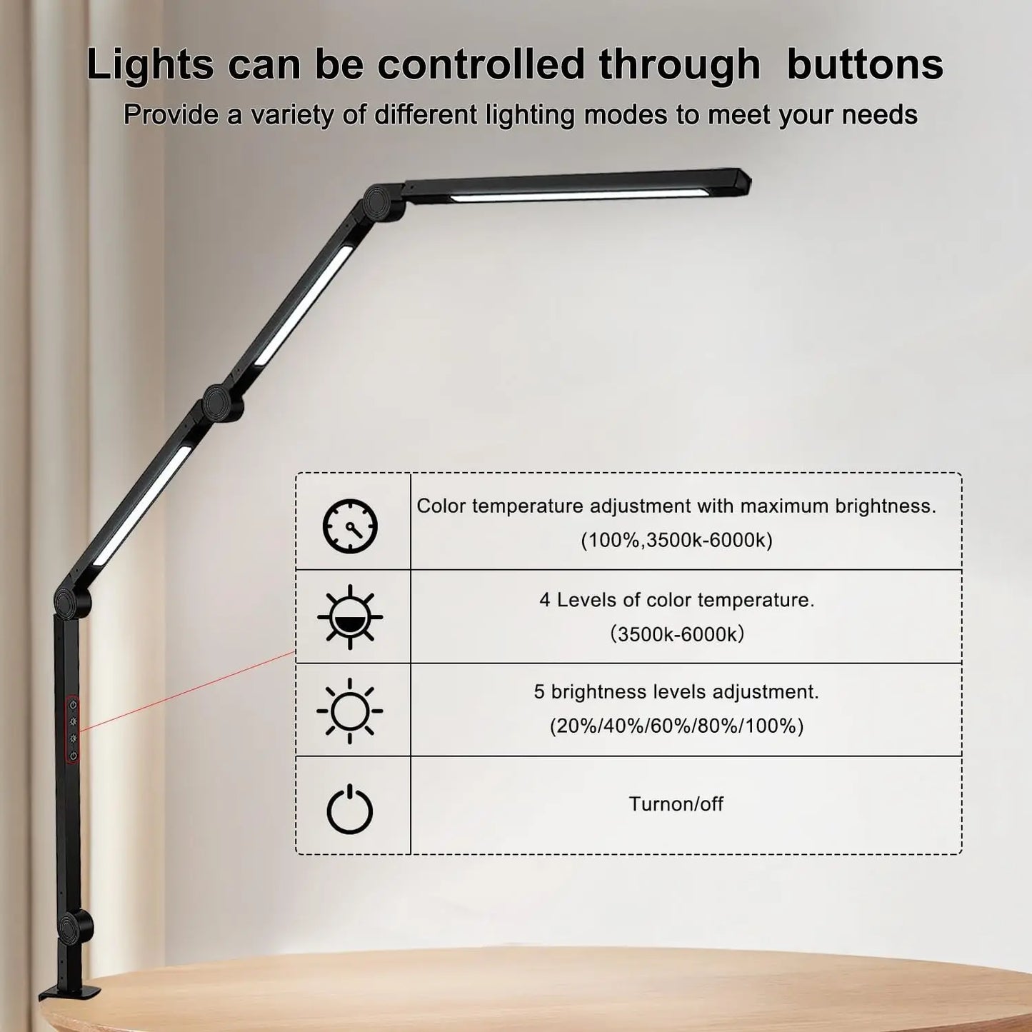 Flexible 4 sections Swing Arm Three Light Sources Desk Light