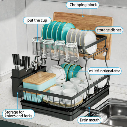 Large 2-Tier Dish Drying Rack w/Draining Tray for Countertops