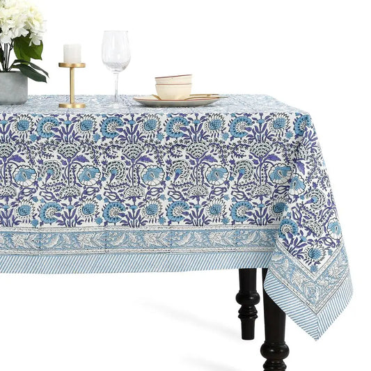 100% Cotton 60x60 Inch Indian Block Print Square Tablecloth in Indigo