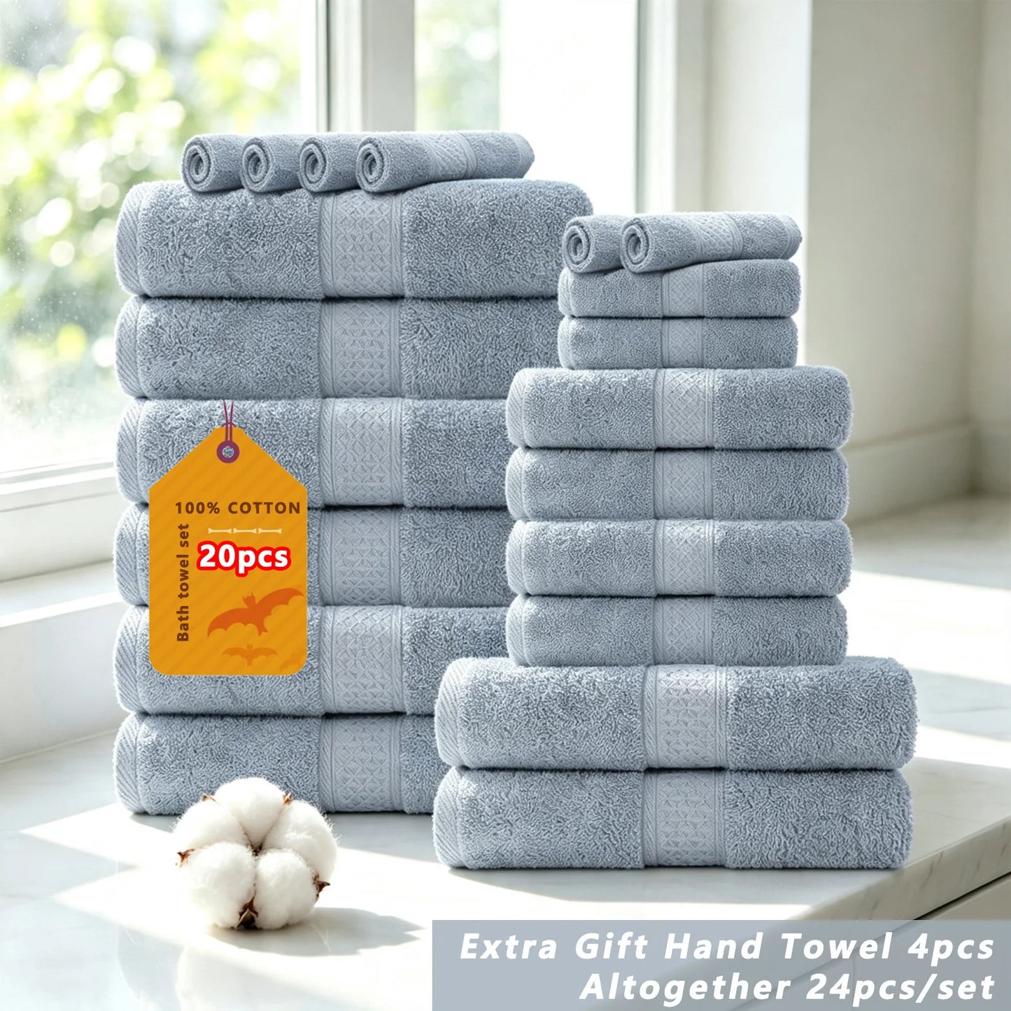 20/16/10pcs Cotton Soft Bath Towel Set for Bathroom
