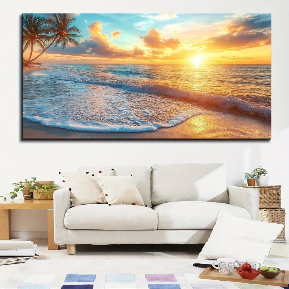 Natural Ocean Sunset Scenery Canvas on Wood Frame