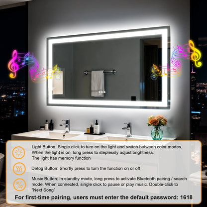 LED Bathroom Mirror w/ Speakers, Dimmable Backlit, Anti-Fog