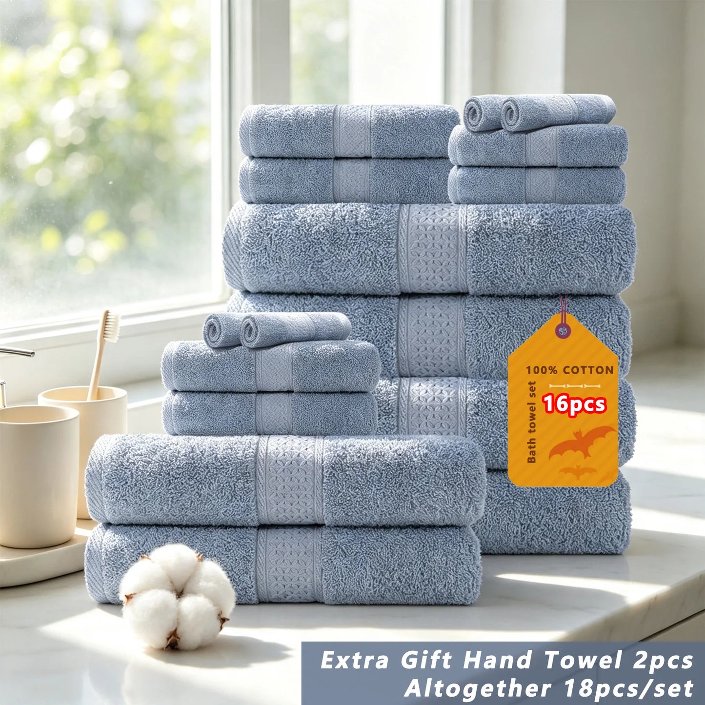 20/16/10pcs Cotton Soft Bath Towel Set for Bathroom